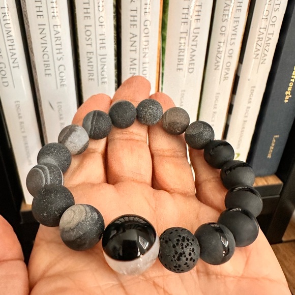 DRUZI AGATE + TUXEDO + ONYX + STONES BRACELET Size 7” - Picture 5 of 13